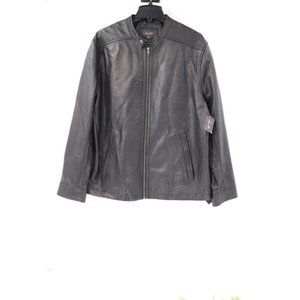 Tasso Elba leather Jacke Elba Jacket Men's XL Black Leather Full Zip Long Sleeve